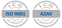 Logos von der Zertifizierung nach ISO 9001 und AZAV