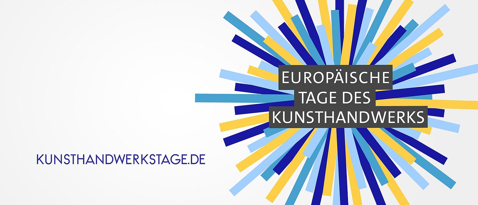Logo des Europäischen Tag des Kunsthandwerks, darauf der Schriftzug in drei Zeilen: Kommen Sie vorbei! 5.–7.4.2024 Kunsthandwerkstage.de